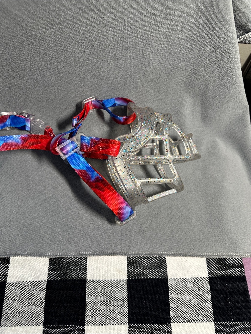 large dog bread Muzzle with Red & Blue Tie-Dye Strap NWT